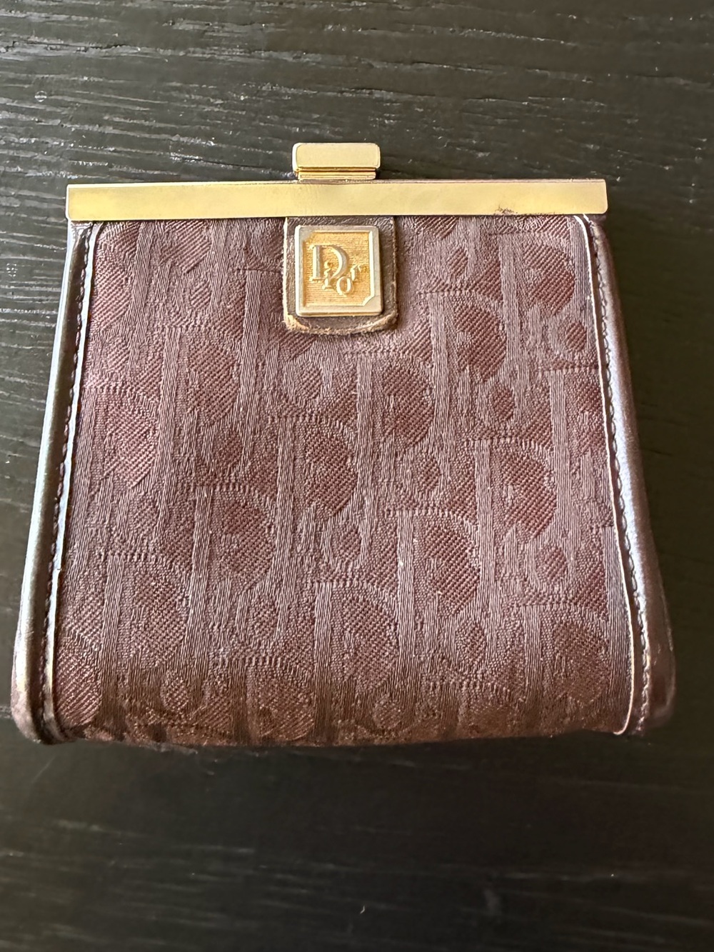 Vintage Dior trotter Brown Monogram Coin Purse with Gold hardware